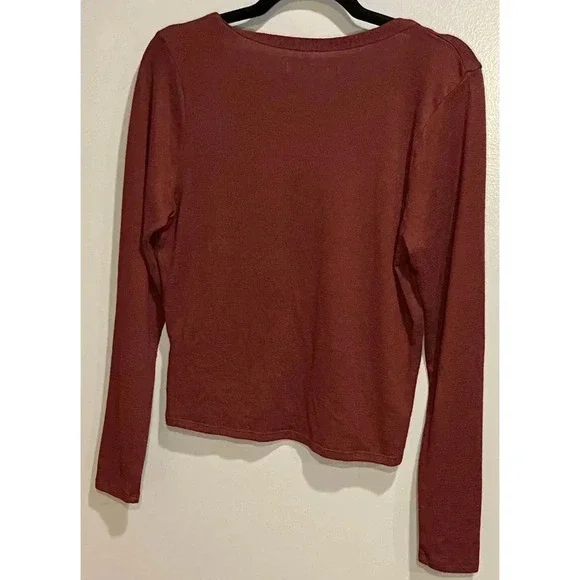 Abercrombie & Fitch Henley Crop Top in Burgundy - Size L - Picture 4 of 6